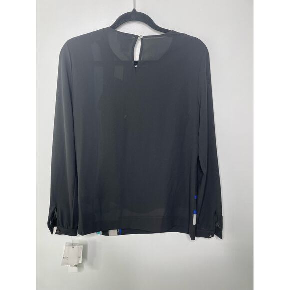 New Liz Claiborne Graphic Long Sleeve Blouse Top Back Art to Wear Office‎ Dark S - Picture 6 of 9